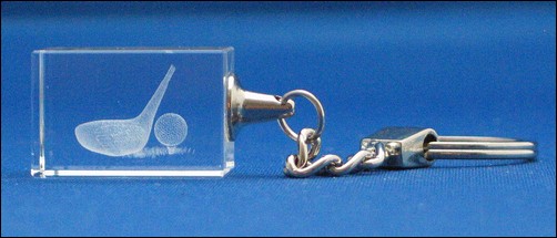 Bild von Schlüsselanhänger Golfschläger mit Ball 3D-Glas fein gelasert BUDGETPREIS !