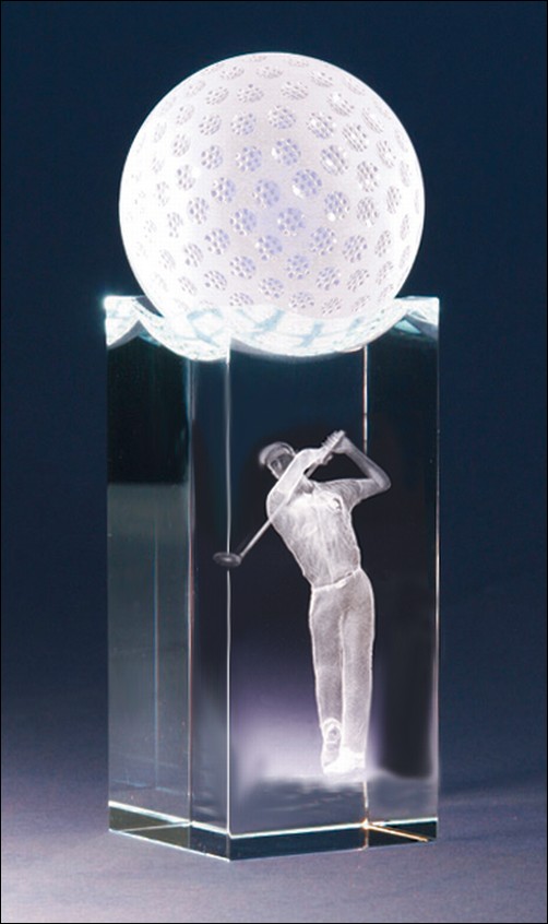 Bild von Golf Obelisk Award Golfer beim Abschlag 3D-Glas mit raffiniertem Textur-Effekt !