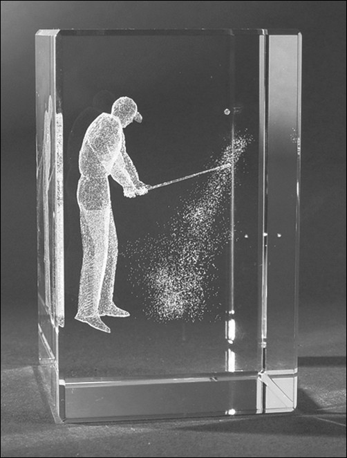Bild von Golfer im Bunker  3D-Glas fein gelasert