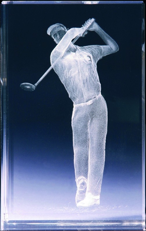 Bild von Golfer beim Abschlag 3D-Glas mit raffiniertem Textur-Effekt !